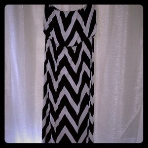 Black and white strapless Chevron maxi dress
